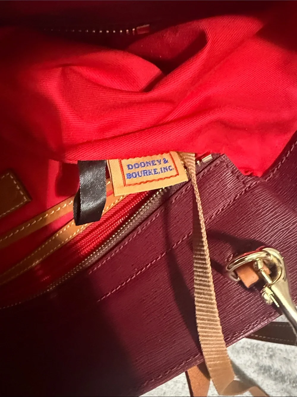 Dooney & Bourke Burgundy and Tan Leather Satchel